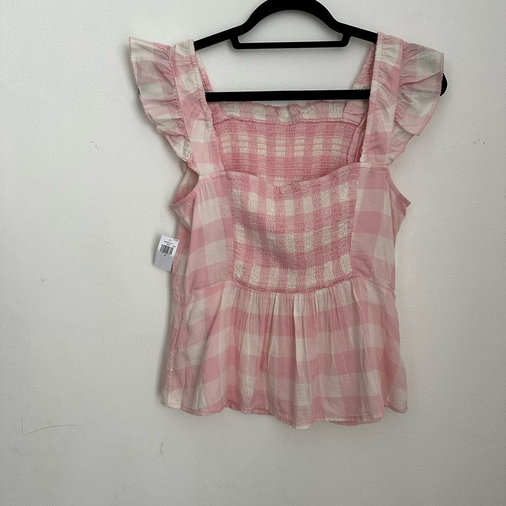 Pink and white plaid top